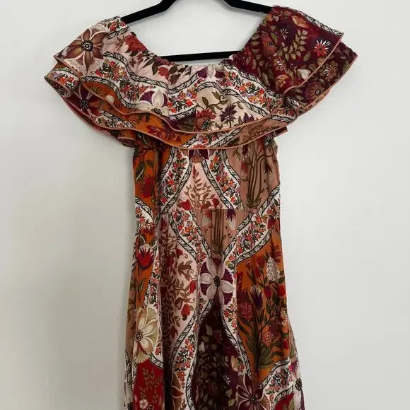 Farm Rio Romantic Nature Multicolor Off-The-Shoulder Ruffle Midi Dress - Picture 8 of 9